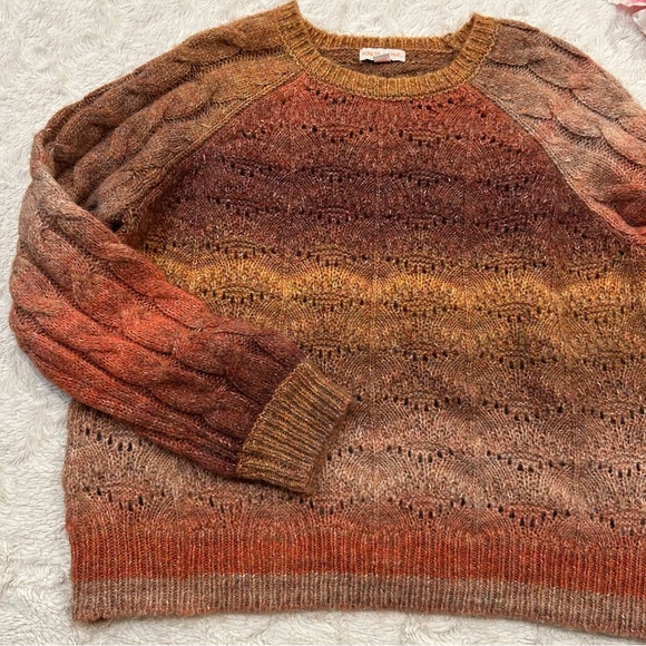 Knox Rose - Fall Colors Ombré Mixed Texture Cable Knit Open Weave Chunky Sweater - Picture 3 of 10